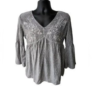 Knox Rose Women's Boho Girly Feminine Embroidered Three Quarter Sleeve Top M